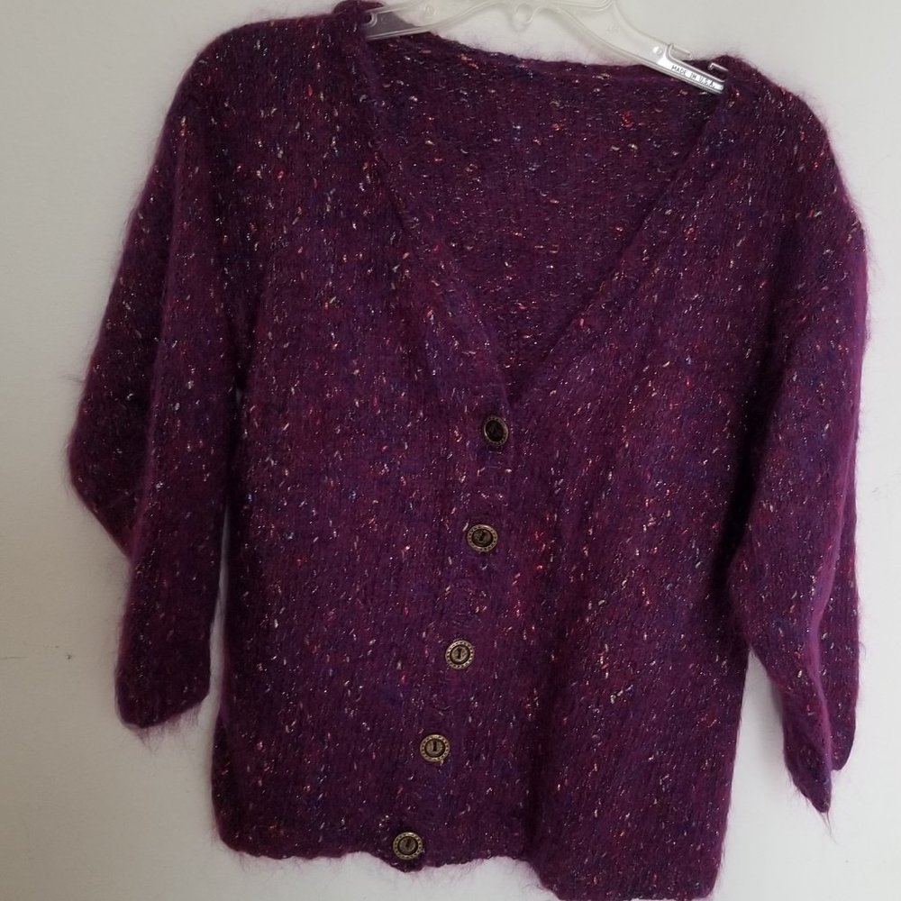 Lovely Hand Knit Sparkly Purple Button Up Sweater